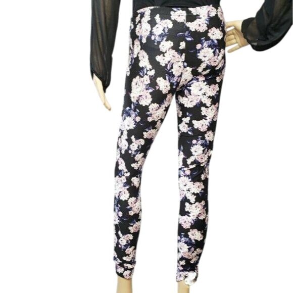 NWT Floral Mesh Panel Leggings No Comment NY LA Black & White pink flowers gym - Picture 3 of 6